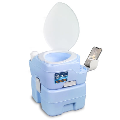SereneLife Inodoro Portátil de 20 Litros para Camping, 120 Descargas con Embudo de Plástico, Pulverizador de Mano, Asiento Diagonal y Soporte Móvil, Inodoro Portátil para Camping, Senderismo y Viajes