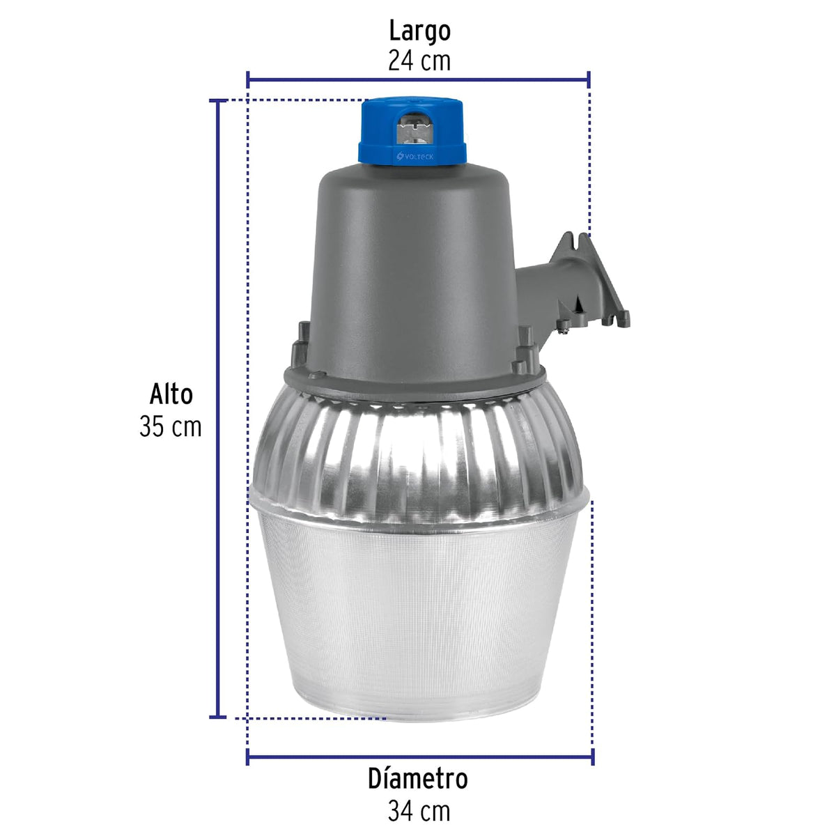Volteck SUB-820F, Luminario suburbano cuerpo de aluminio 45 W con sensor de luz, con lámpara, luz blanca fría 6500K, IP 23