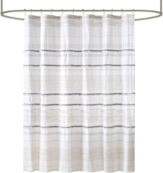 INK+IVY NEA Cortina de Ducha 100% algodón con borlas Bohemio, impresión a Rayas, Lavable a máquina, Moderna decoración de baño para bañera, Pantalla de privacidad de 72 x 72 Pulgadas, Multicolor