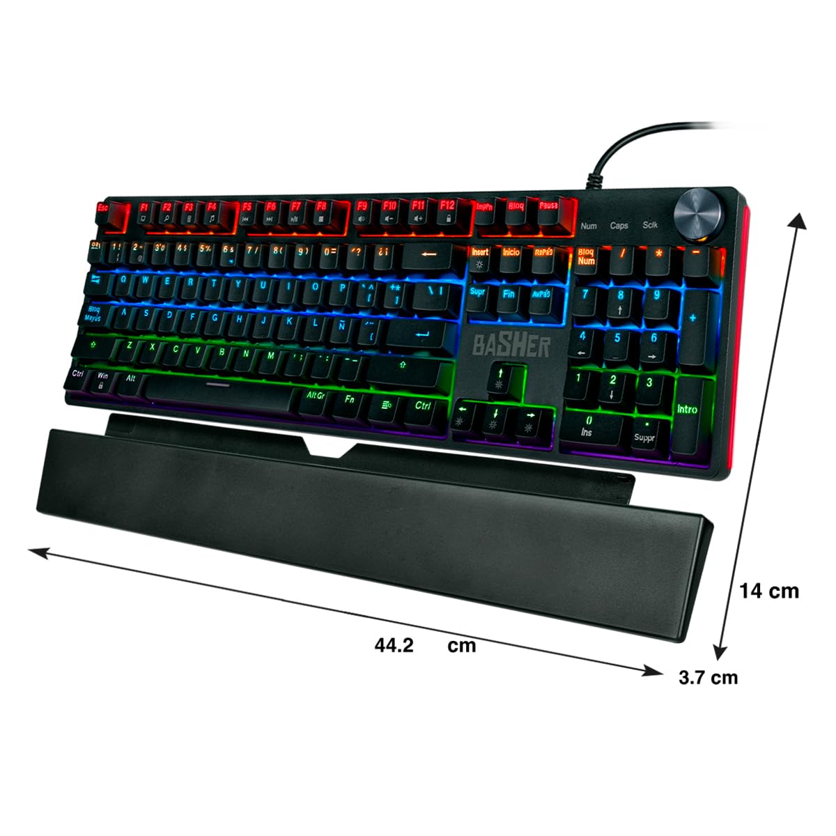 Teclado alámbrico led Rainbow Gamer para PC, reposa muñecas BASH-1004