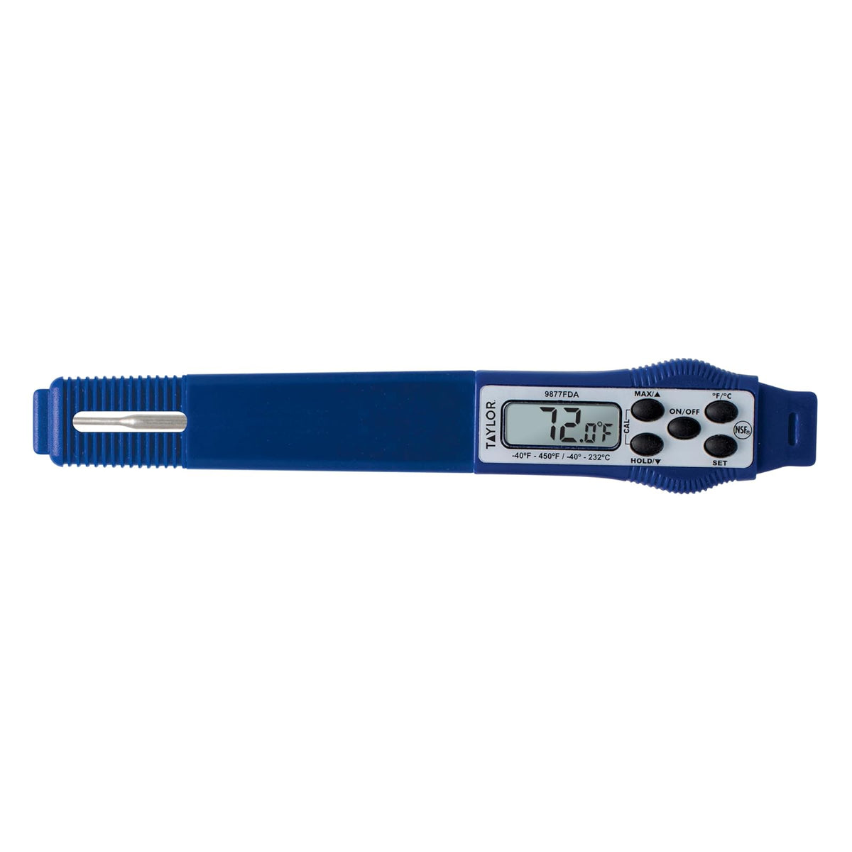 Taylor 9877FDA Termómetro digital compacto impermeable para alimentos, longitud del tallo de 2.81 pulgadas con sonda de 1.5 mm recomendada por la FDA, certificado NSF, azul