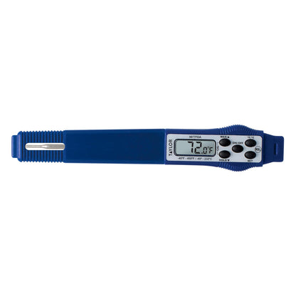 Taylor 9877FDA Termómetro digital compacto impermeable para alimentos, longitud del tallo de 2.81 pulgadas con sonda de 1.5 mm recomendada por la FDA, certificado NSF, azul