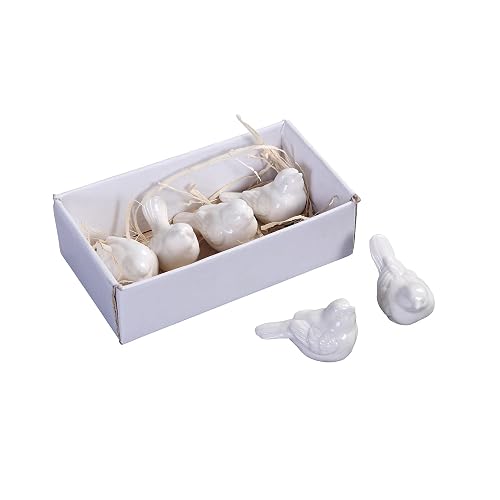 Creative Co-Op DE5729 - Juego de 6 pajaritos de cerámica, Color Blanco