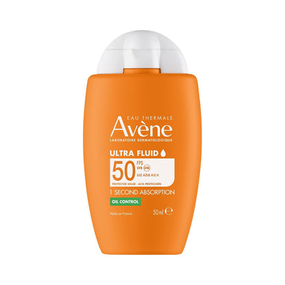 Avene Ultra Fluid Protector Solar Facial Oil Control FPS50 Piel Grasa, 50ml | Oil Control Invisible, efecto mate 14h, -45% brillo, ultra fluida, 50 ml