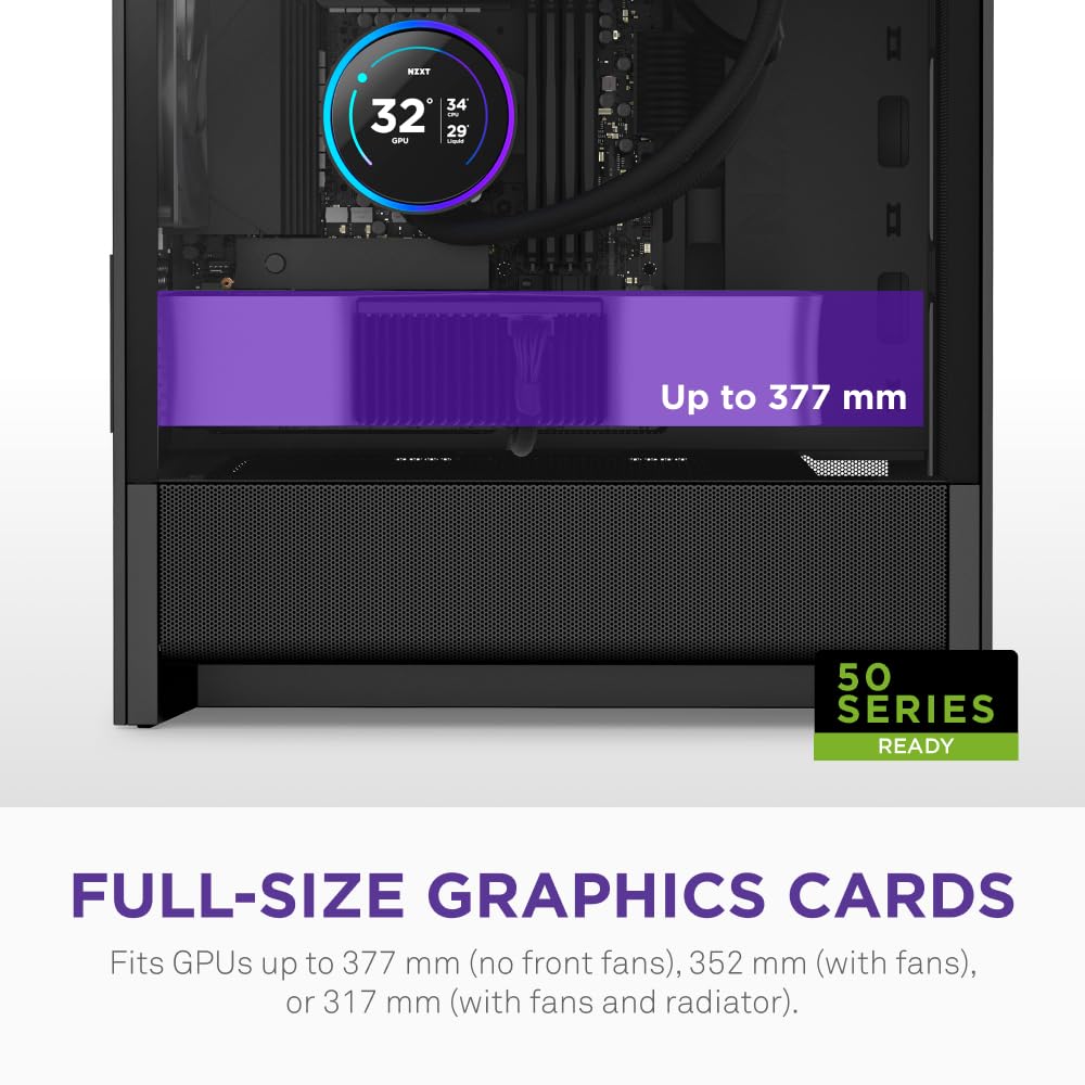 NZXT Gabinete H3 Flow Micro ATX – Flujo de Aire optimizado – Incluye 1 Ventilador Trasero de 120 mm – Compatible con GPU de tamaño Completo – Compatible con Frontal de 280 mm, radiador
