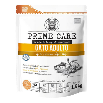 Prime Care Alimento para Gato Adulto, 1.5 kg, Ideal para Gatos Adultos (+1 Año)
