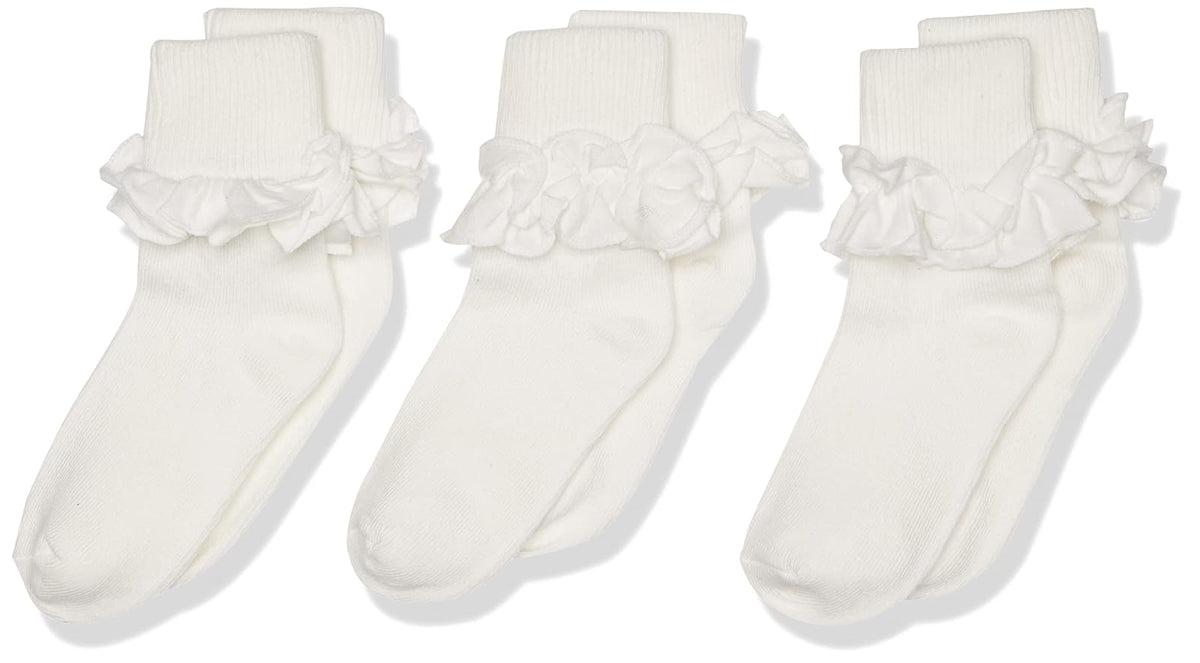 Jefferies Socks Paquete de 3 pares de calcetines para niñas de 2 a 6 años con vueltas