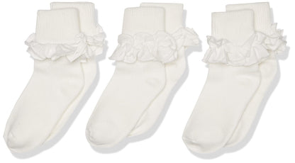 Jefferies Socks Paquete de 3 pares de calcetines para niñas de 2 a 6 años con vueltas