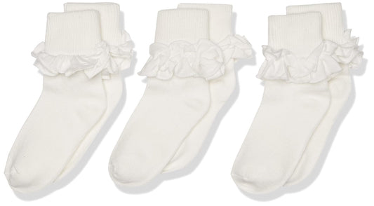 Jefferies Socks Paquete de 3 pares de calcetines para niñas de 2 a 6 años con vueltas