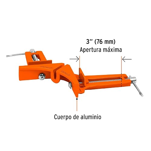 Truper PESQ-3, Prensa esquinera profesional, 3" de aluminio + EC-12, Escuadra para carpintero, acero inoxidable, 12"