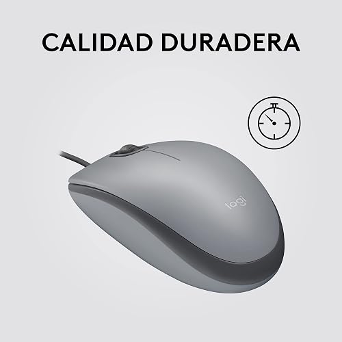 Logitech M110 Silent, Mouse óptico con Cable, Confortable Mouse ambidiestro de tamaño Normal para computadora con Click Discreto para Laptop, Notebook, PC y Mac, conectividad USB-A - Gris