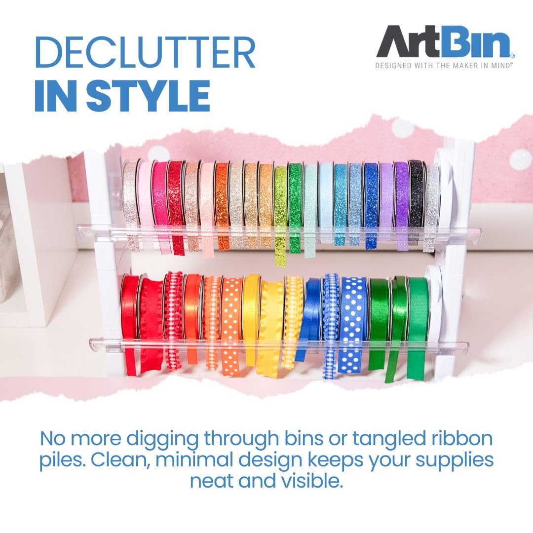 ArtBin 6870RSR Estante de almacenamiento de cinta | Sostiene bocinas de cinta para salas de manualidades y envoltorio de regalos, uso en pared o mesa, estante duradero, blanco