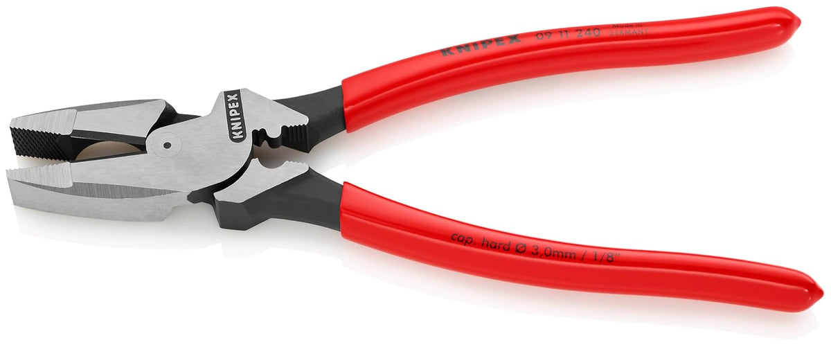 Knipex 09 11 240 Alicates de apalancamiento ultra alto para lineman, con extractor de cinta de pescado y crimpadora