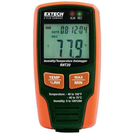 Registrador de datos de humedad y temperatura | RH 0-100%, temperatura -40 a 158F, punto de rocío, 8000 RH + 8000 lecturas de temperatura, sello de hora/fecha, software USB