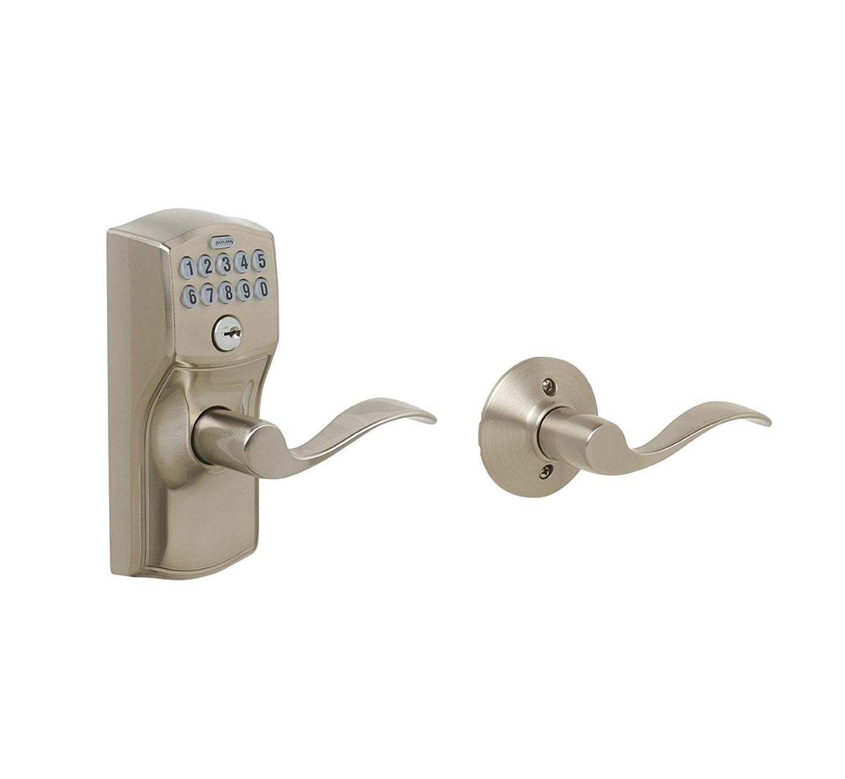 Schlage Camelot Cerradura con Acceso por Teclado con Palancas Accent Níquel Satinado Cerradura automática