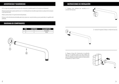 Dica 4552BRR.2 Brazo para Regadera a Pared con Chapetón, Brazo para Ducha de Acero Inoxidable 40 cm, Acabado Negro Mate