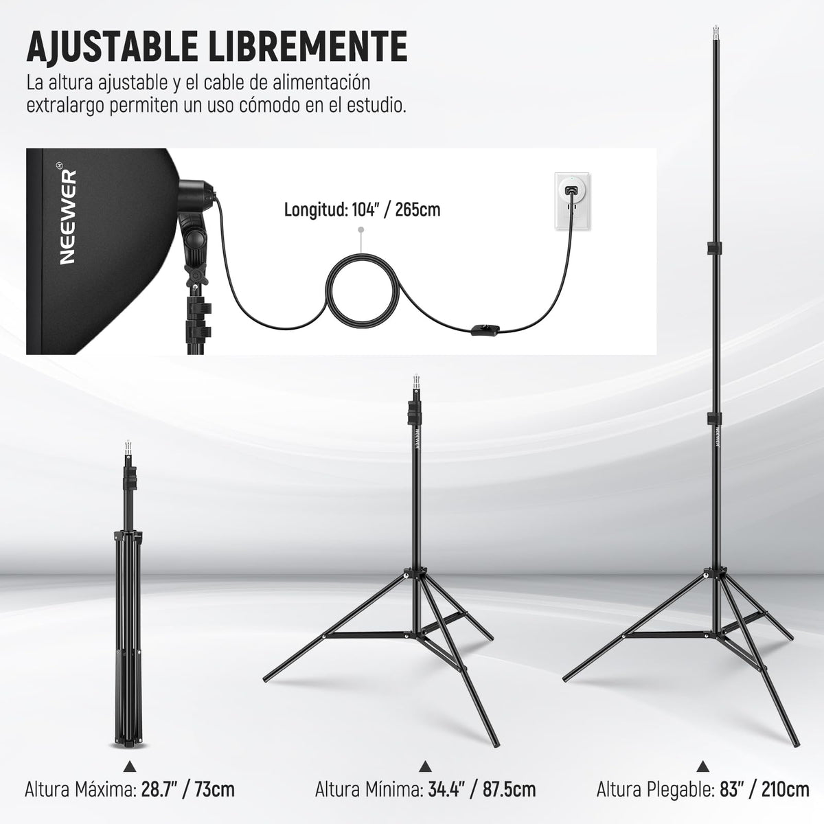 Neewer Kit de iluminación de Caja de luz Equivalente a 700 W, Paquete de 3 Bombillas LED con certificación UL de 5700 K, Cajas de luz de 24 x 24 Pulgadas con Enchufe E26, Kit de iluminación Continua