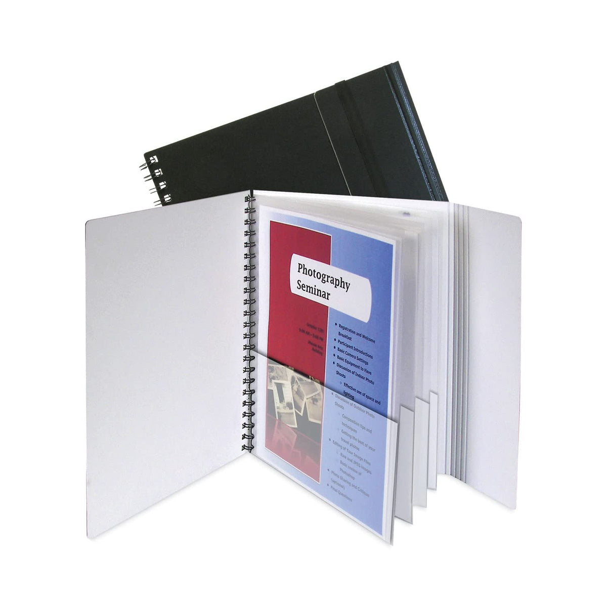 C-Line Portafolio de ocho bolsillos con solapa de seguridad, polipropileno, 8.5 x 11, negro/blanco - 8-Pocket - Negro