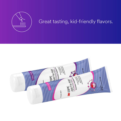 3M ESPE Just For Kids Gel Dental 12107G | Fluoruro estannoso 0.4%, sabor uva, 4.3 oz, recarga, aplicación con pincel