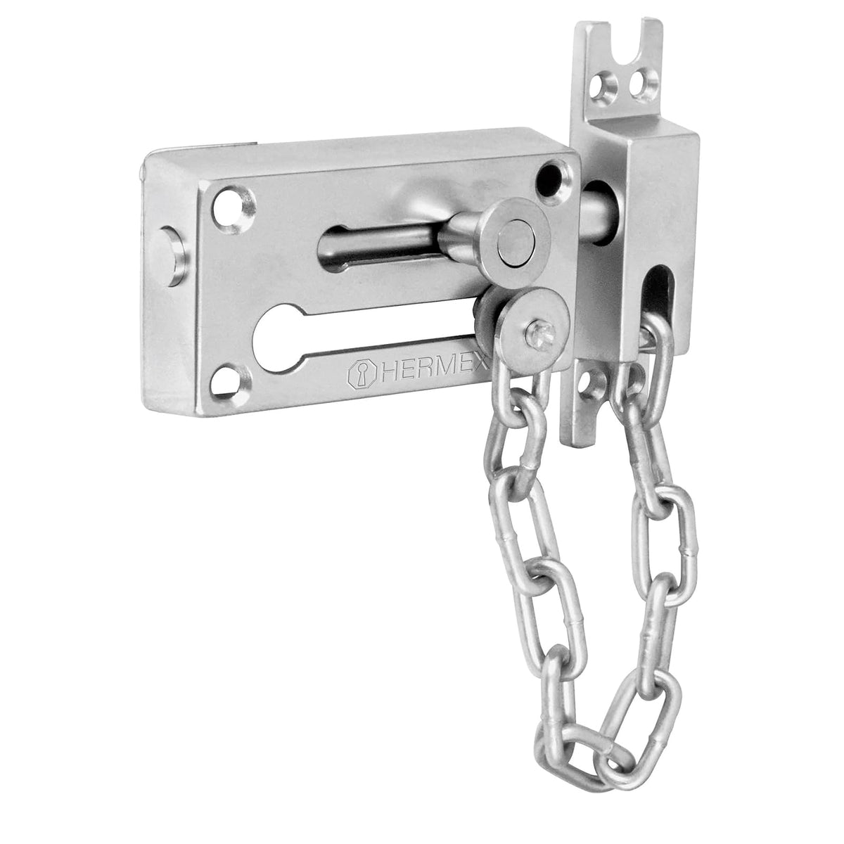 Hermex Pasador con Cadena de Seguridad, Varios Acabados - plateado