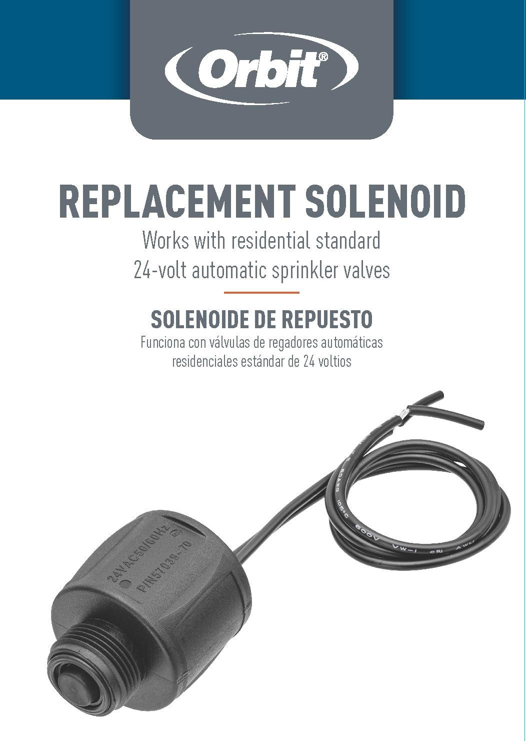 Orbit 57241 Solenoide para válvulas de aspersión automáticas y eléctricas, 24 voltios