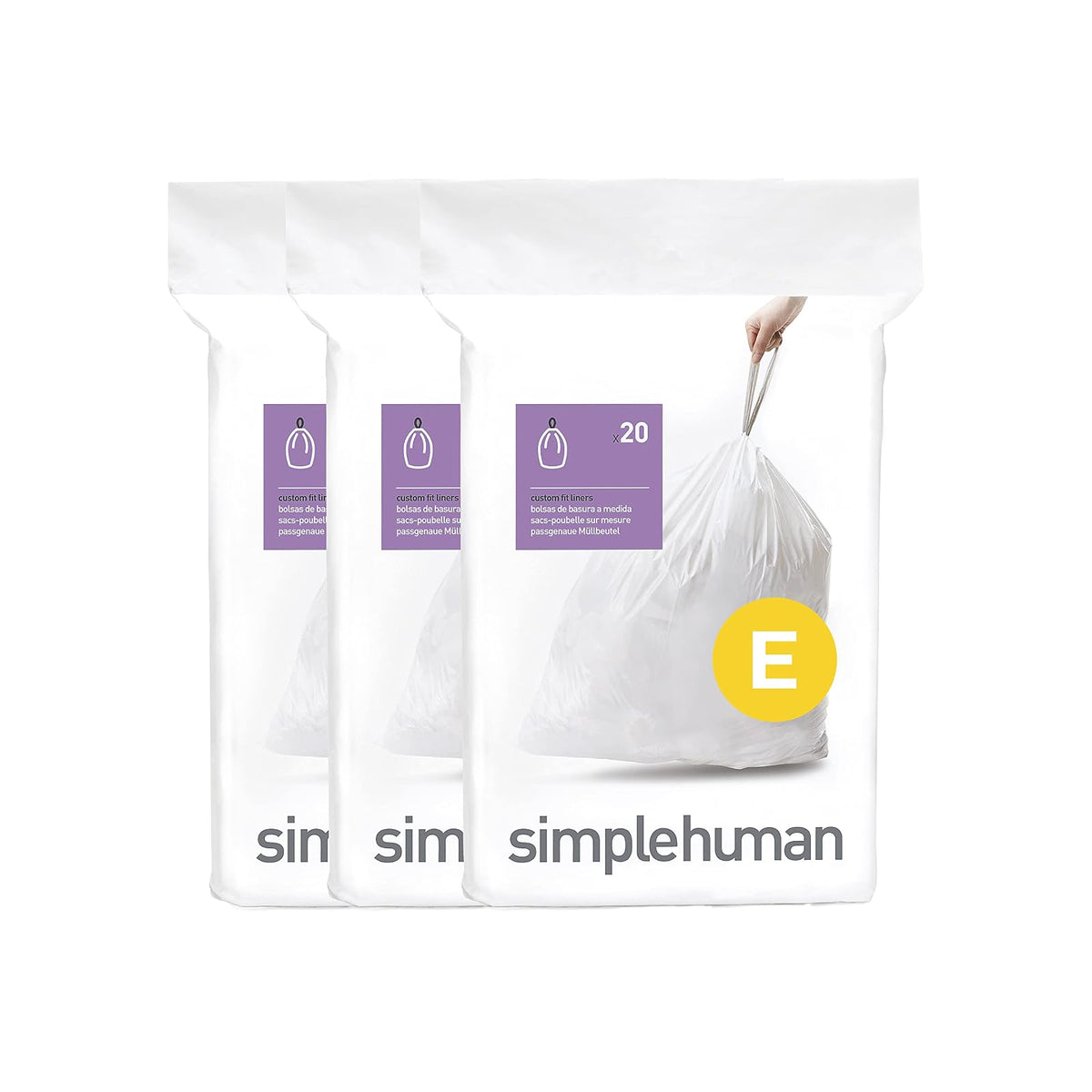 simplehuman Bolsas de Basura a la Medida Paquete de 60 - 60 bolsas - código E