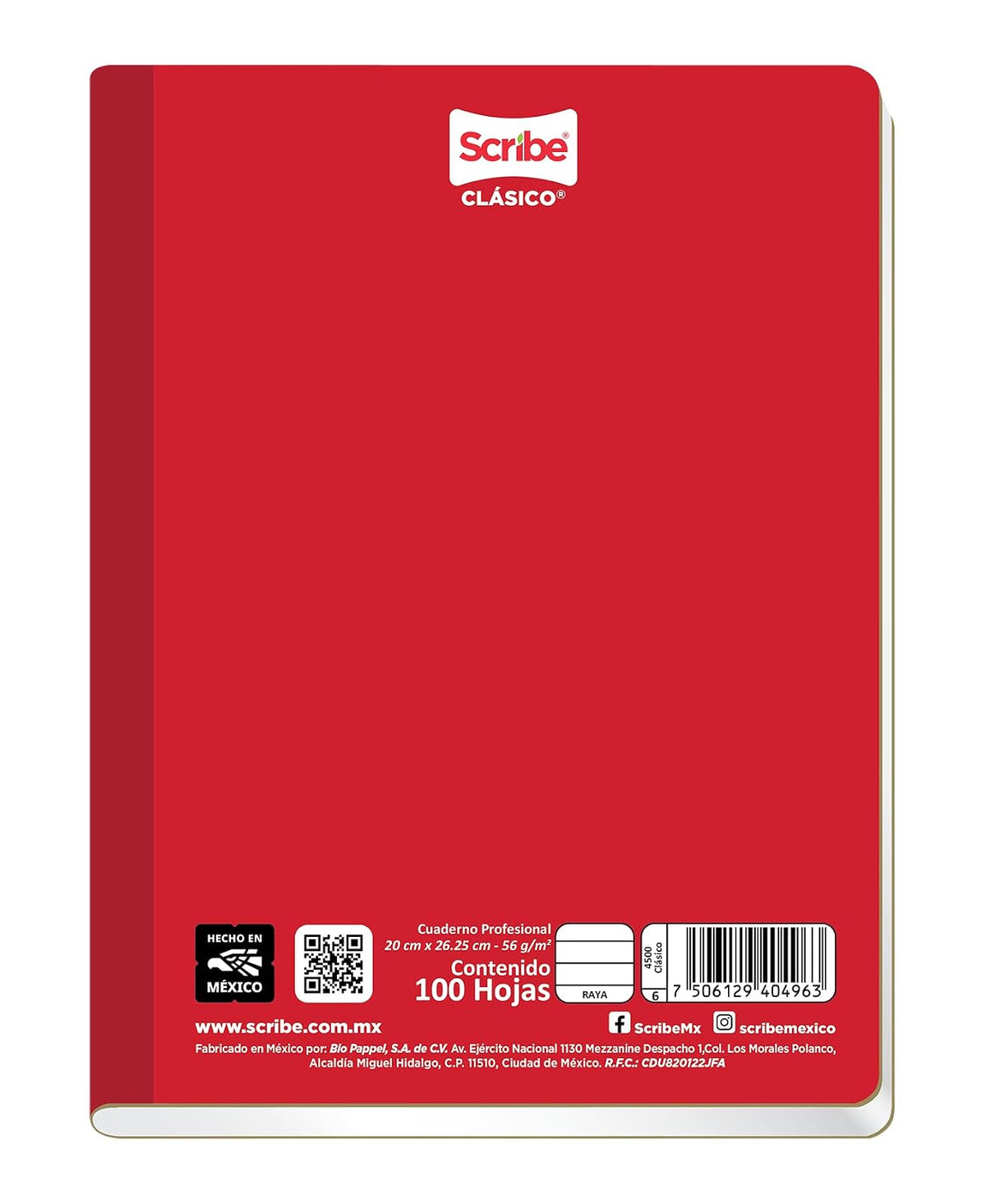 Scribe, Clásico®, Cuaderno Profesional, Pasta Semi Rígida, Cosido, Raya, 100 hojas, Rojo (Paquete de 2)
