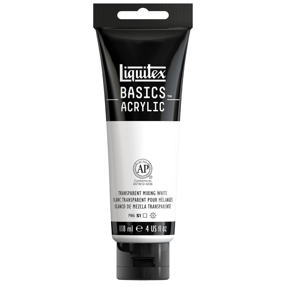 Liquitex Basics Pintura Acrílica, Tubo de 4 oz - Blanco (Transparent Mixing White 430) - Tubo de 4 onzas