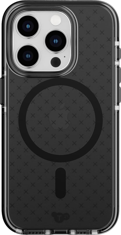 Tech21 EVO Check - Funda para iPhone 15 Pro, Compatible con MagSafe, Funda de protección contra Impactos, Color Ahumado/Negro