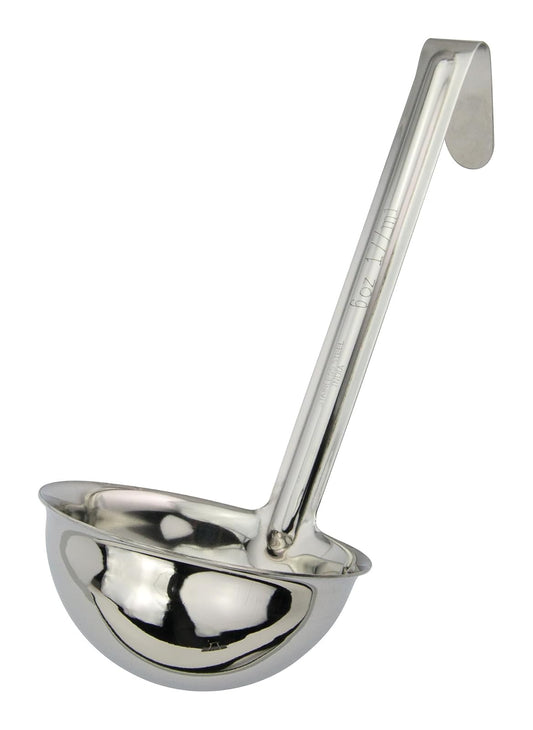 Winco Cucharón de acero inoxidable de una pieza, 6 onzas, 6 pulgadas | Apto para lavaplatos, salsas, servicio de restaurante, ideal para sopas, salsas, guisos y servicio buffet
