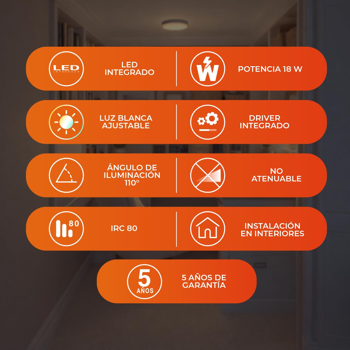Tecnolite - Lámpara de Techo Plafón LED 18 W, Luz Blanca Ajustable, No atenuable