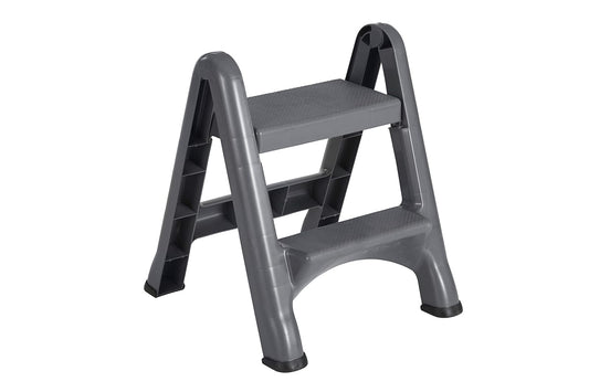 Rubbermaid Commercial Products E-Z Step – Banco Escalera Plegable de 2 Peldaños, Taburete Portátil de Alta Resistencia, 136 kg, Negro FG420903