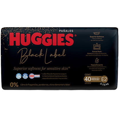 Huggies Black Label Pañales Desechables Premium, Etapa 2 Unisex, Bolsa con 40 piezas, Ideal para bebés de 5 a 7.7 kg