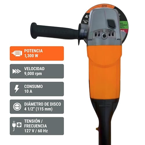 Truper ESMA-4-1/2A10, Esmeriladora angular 4-1/2" 1300 W profesional