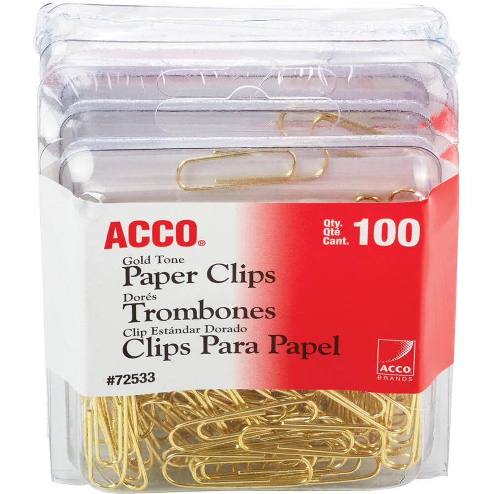 ACCO Clips de tono dorado, acabado suave, 2 tamaños, 100/caja, paquete de 4 (400 clips en total) (A7072554)