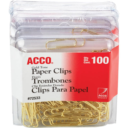 ACCO Clips de tono dorado, acabado suave, 2 tamaños, 100/caja, paquete de 4 (400 clips en total) (A7072554)