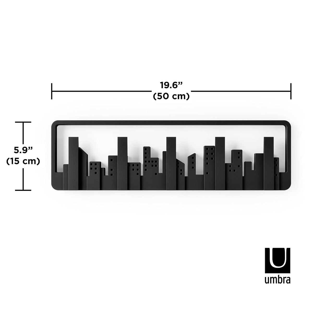 Umbra Skyline Perchero Decorativo de Pared con 5 Ganchos Retráctiles para Colgar Bolsas y Abrigos, Negro