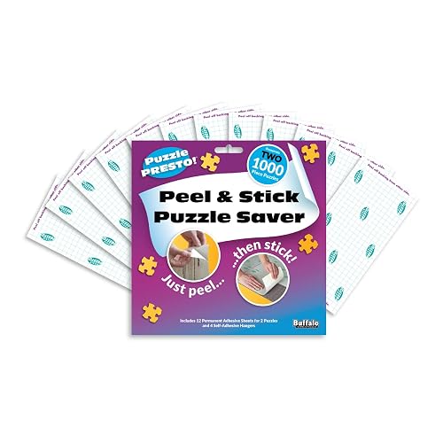 Buffalo Games Puzzle Presto Protector De Rompecabezas | 2 unidades, 12 hojas adhesivas, 4 ganchos adhesivos, conserva 2 rompecabezas de 1000 piezas