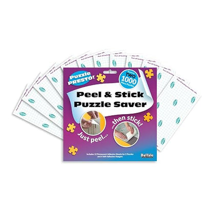 Buffalo Games Puzzle Presto Protector De Rompecabezas | 2 unidades, 12 hojas adhesivas, 4 ganchos adhesivos, conserva 2 rompecabezas de 1000 piezas