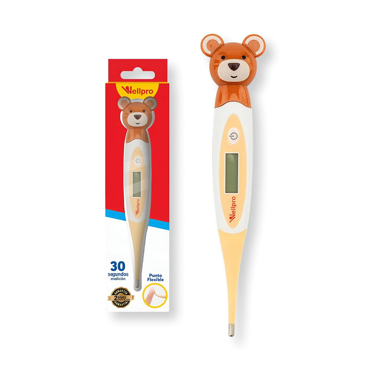 Wellpro Termómetro Pediátrico Digital Diseño de Osito, Anatómico creado especialmente para Bebés y Niños, Lectura Rápida en 30 Segundos, Diseño práctico