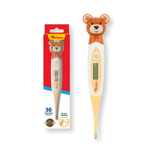 Wellpro Termómetro Pediátrico Digital Diseño de Osito, Anatómico creado especialmente para Bebés y Niños, Lectura Rápida en 30 Segundos, Diseño práctico