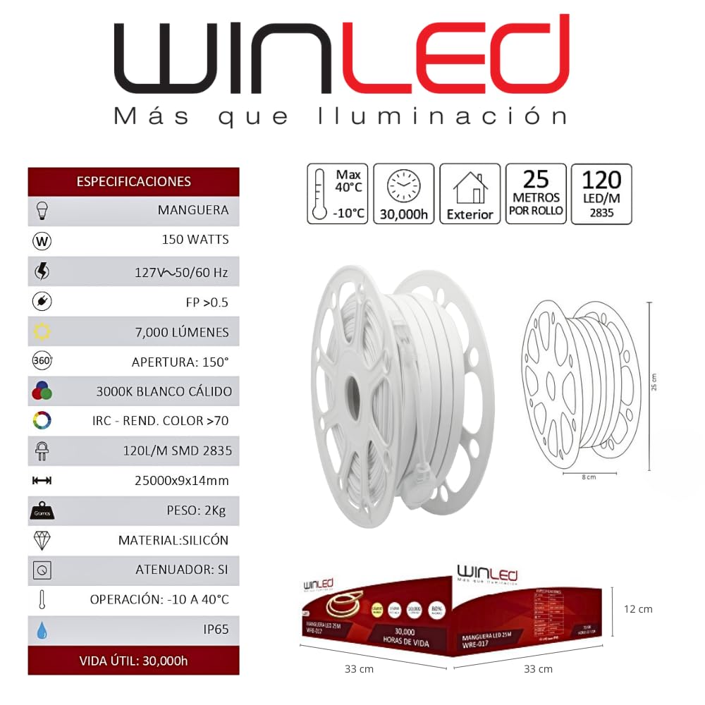 Winled WMA-017 Manguera Neon Doble LED 2835 25M Blanco Calido 150W