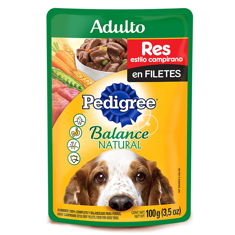 Pedigree - Sobres para Perro Adulto Balance Natural, Res y Vegetales, 100gr. c/u, 24 Sobres