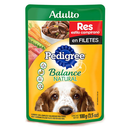 Pedigree - Sobres para Perro Adulto Balance Natural, Res y Vegetales, 100gr. c/u, 24 Sobres