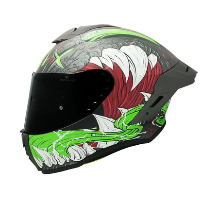 Edge Casco Integral para Moto con Visor Doble Antivaho, Certificado DOT - G - SHANGHAI MONSTER VERDE