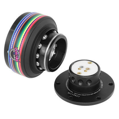 NRG Innovations NRG-SRK-200BK-MEXICALI Gen 2.0 Adaptador de Liberación Rápida para Volante, 6 Orificios, Cuerpo Negro/Anillo Mexicali