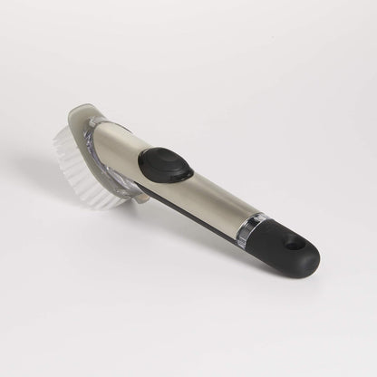 OXO SteeL Soap Dispensing Dish Brush | OXO - cepillo para polvo dispensador de jabón de acero, cepillo para polvo para platos con mango para sartenes, fregadero