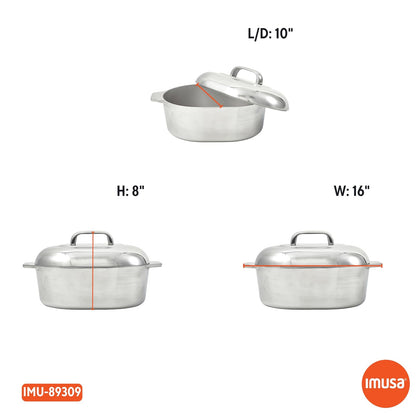IMUSA - Asador ovalado de aluminio fundido de 13" H. con tapa
