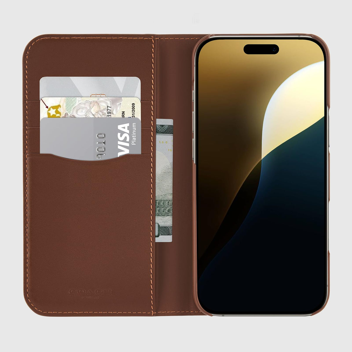 Coach Funda tarjetera de Cuero para iPhone 16 Pro MAX - Hazelnut
