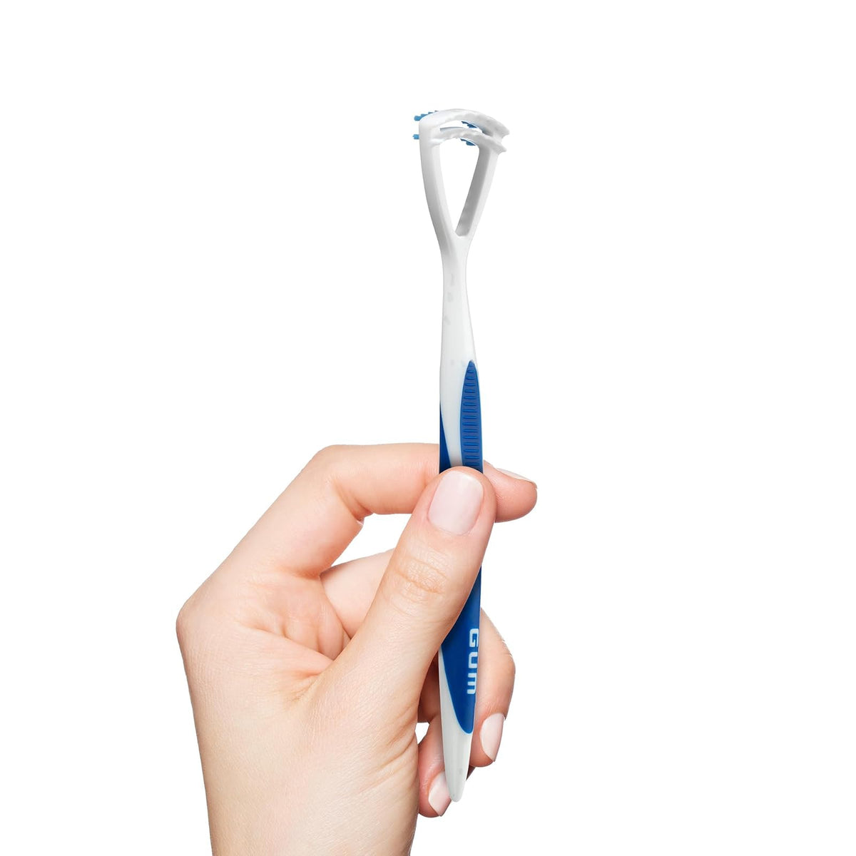 GUM Limpiador de lengua – cepillo para polvo de lengua de cerdas suaves de doble acción con raspador de lengua para una mejor higiene bucal, tratamiento de mal aliento (paquete de 3)